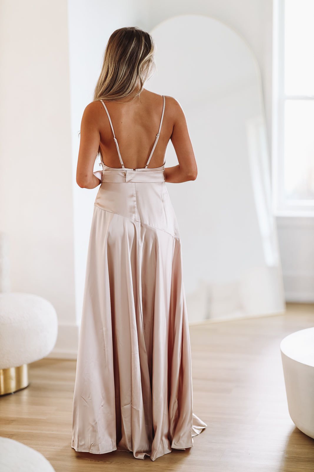 Champagne color purchases maxi dress - Official Online Store