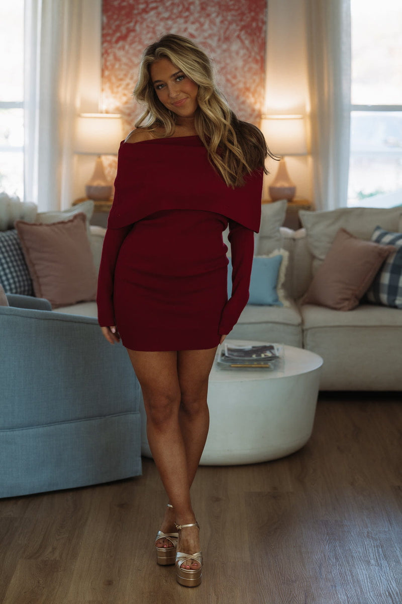 Warm Your Heart Sweater Dress - Burgundy, Medium | Hazel and Olive