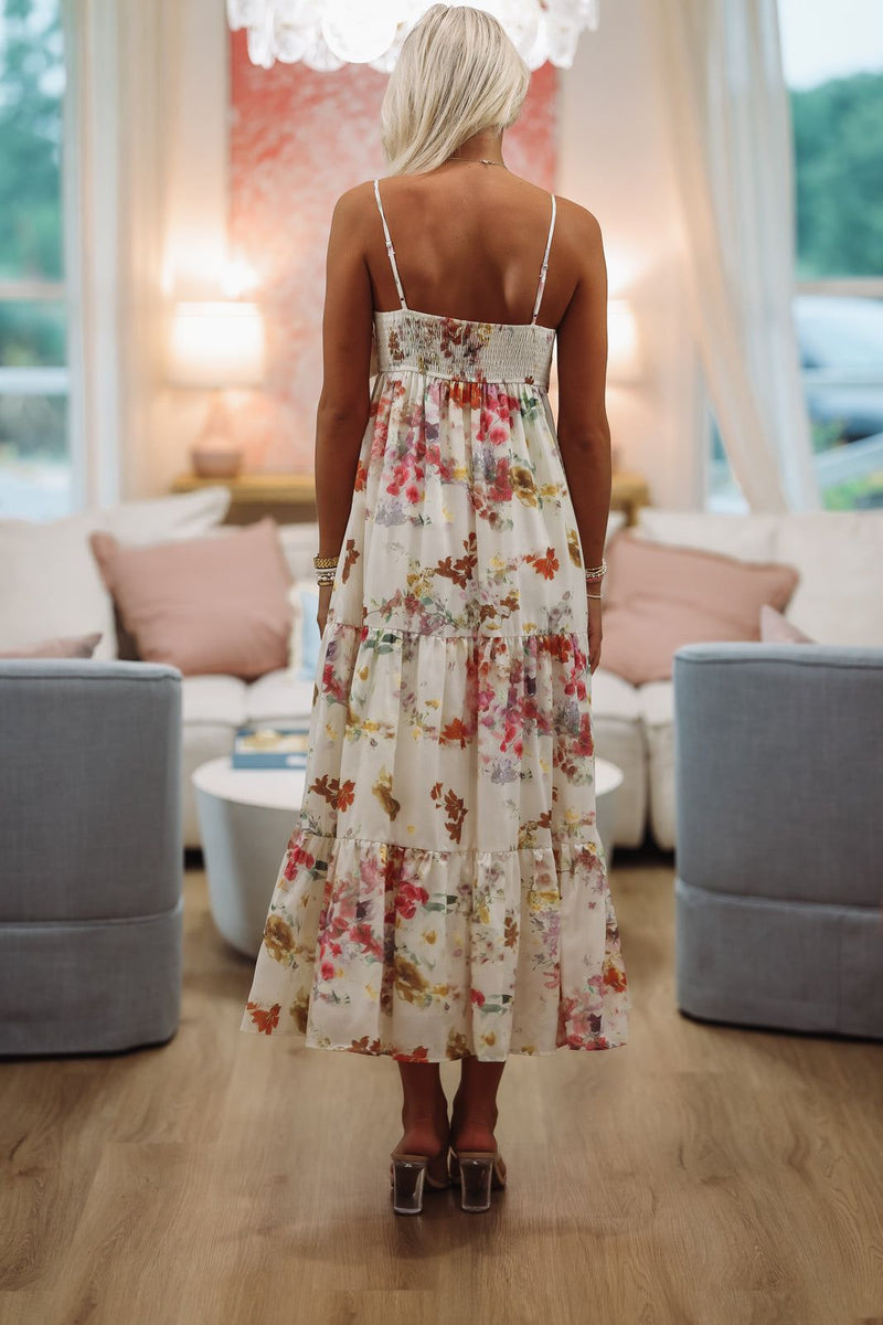 Exciting News Floral Midi Dress - Cream, Yellow and Green-HAZEL & OLIVE JD6636/2-Small-