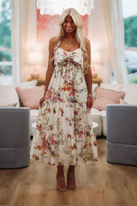 Exciting News Floral Midi Dress - Cream, Yellow and Green-HAZEL & OLIVE JD6636/2-Small-