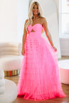HAZEL & OLIVE Juliet Ruffle Tiered Maxi Gown - Hot Pink