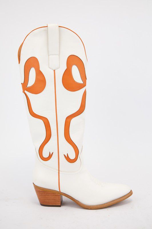Just a City Girl Cowboy Boots - White and Orange-HAZEL & OLIVE-6-