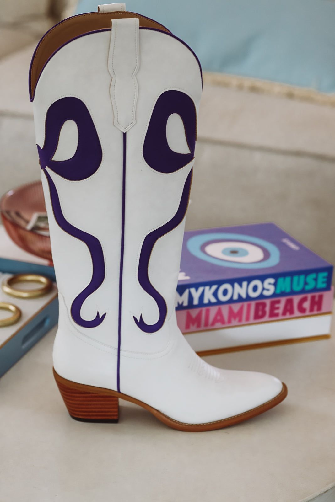 Just a City Girl Cowboy Boots White and Purple – Hazel Olive