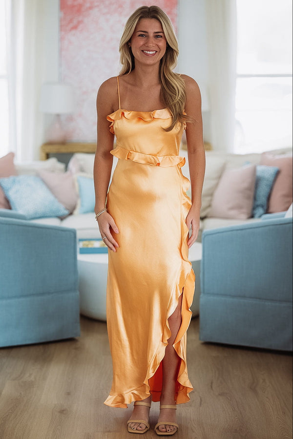 HAZEL & OLIVE KA0158K Citrus Spice Maxi Dress - Cantaloupe Orange