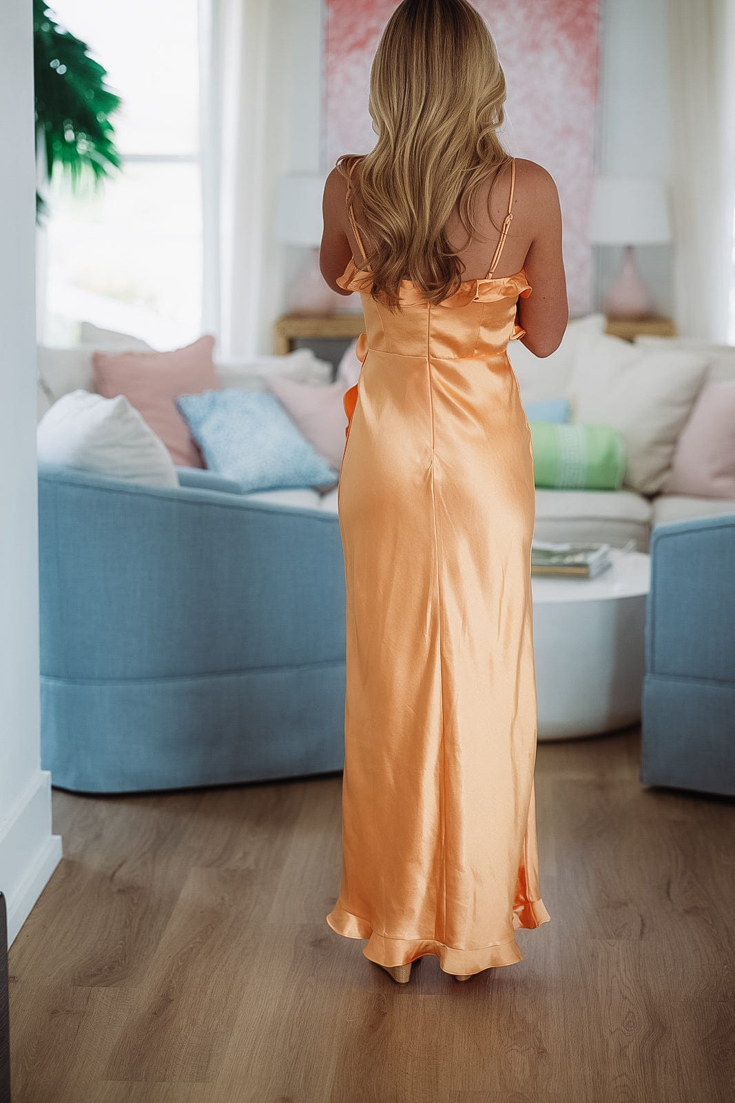 HAZEL & OLIVE KA0158K Citrus Spice Maxi Dress - Cantaloupe Orange