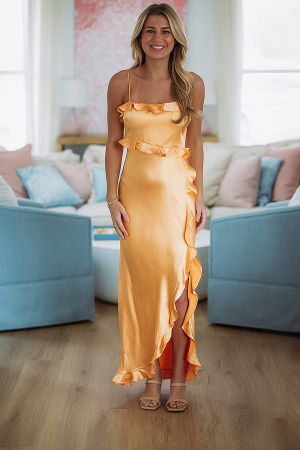 HAZEL & OLIVE KA0158K Citrus Spice Maxi Dress - Cantaloupe Orange