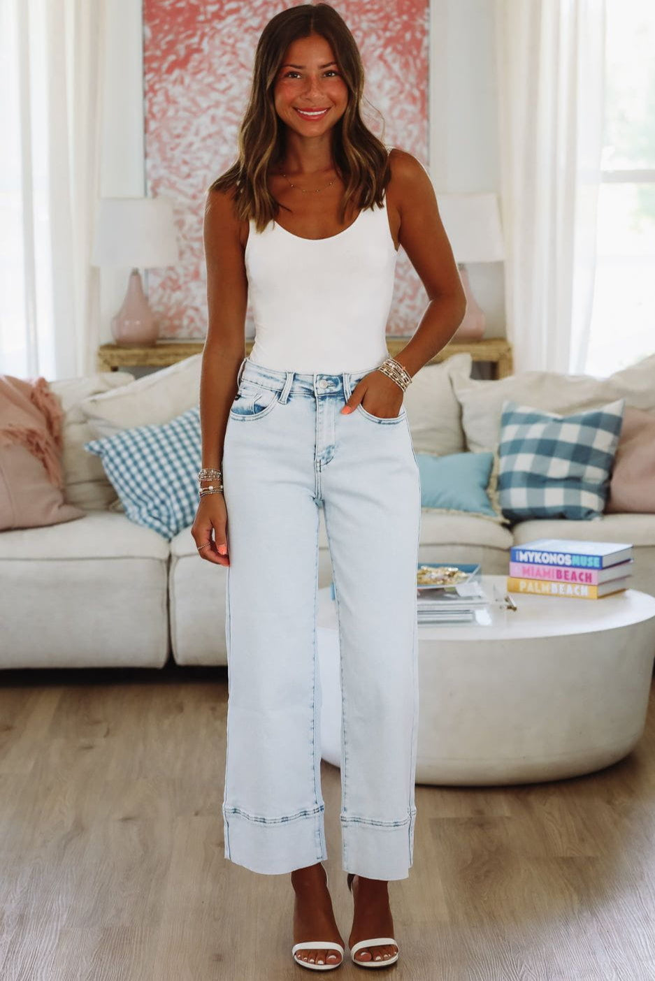 ZuZu High Rise Cropped Wide Leg Jeans - Light Denim-Hazel & Olive KC20085L-1/24-