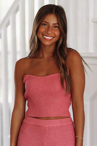 Keep It Amusing Knit Bustier Top - Pink-HAZEL & OLIVE-Small-