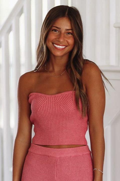 Keep It Amusing Knit Bustier Top - Pink-HAZEL & OLIVE-Small-