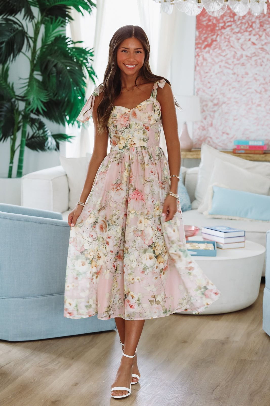 Keep the Flowers Midi Dress - Blush, Cream and Green, Large | Hazel and Olive | Boutique Fashion Keep the Flowers Midi Dress - Blush, Cream and Green, Large | Hazel and Olive | Boutique Fashion