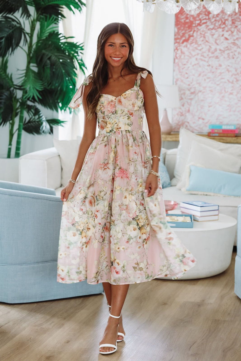 Keep the Flowers Midi Dress - Blush, Cream and Green, Large | Hazel and Olive Keep the Flowers Midi Dress - Blush, Cream and Green, Large | Hazel and Olive