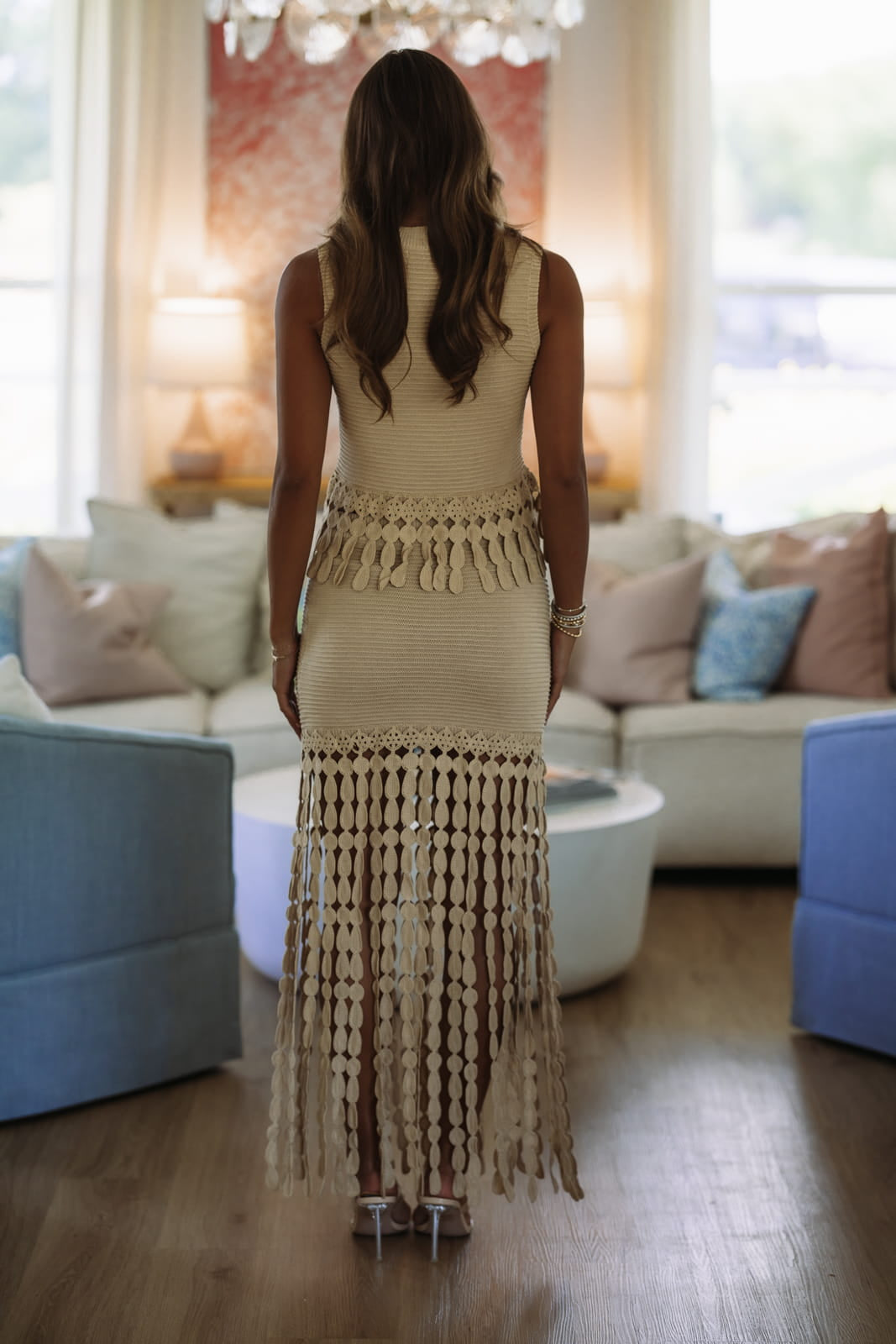Hazel & Olive KI058 Enchante Fringe Maxi Skirt - Beige