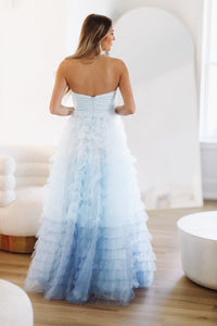 Kiss Me Tiered Maxi Gown - Light Blue-HAZEL & OLIVE-XS-