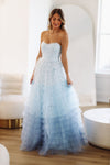 Kiss Me Tiered Maxi Gown - Light Blue-HAZEL & OLIVE-XS-