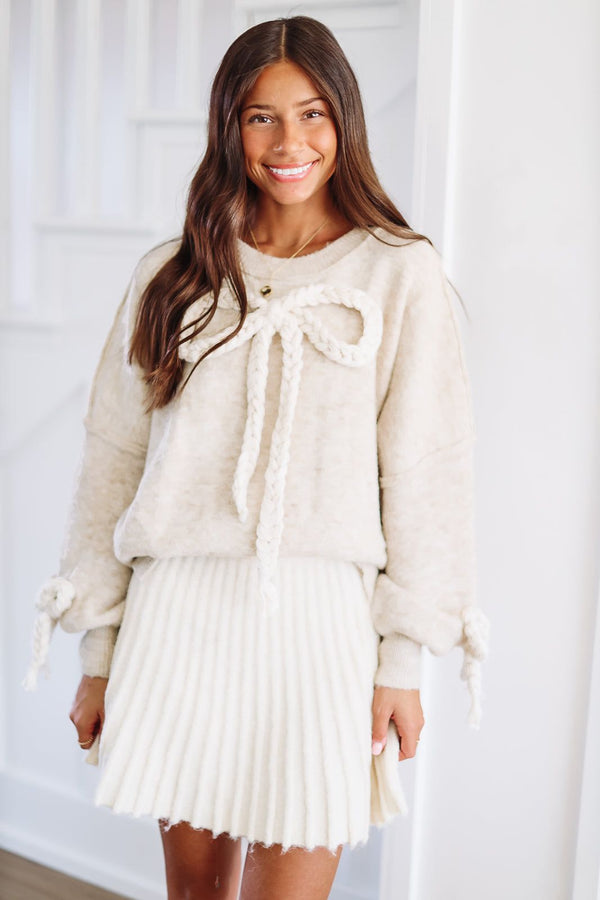 Flirty Feelings Knit Top and Skirt Set - Cream