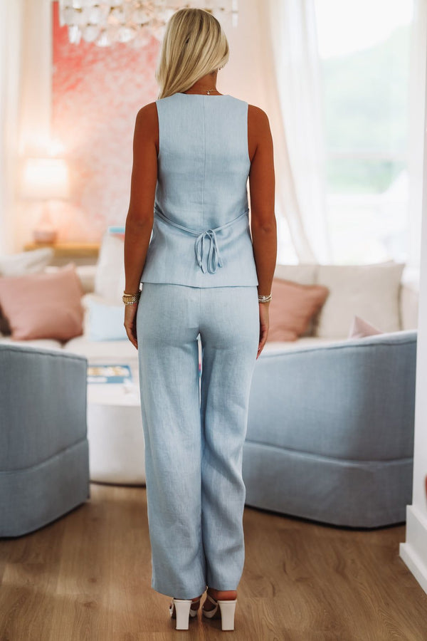 Kolibri Linen Pants - Blue-HAZEL & OLIVE-Small-