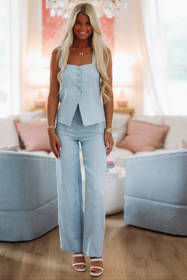 Kolibri Linen Pants - Blue-HAZEL & OLIVE-Small-