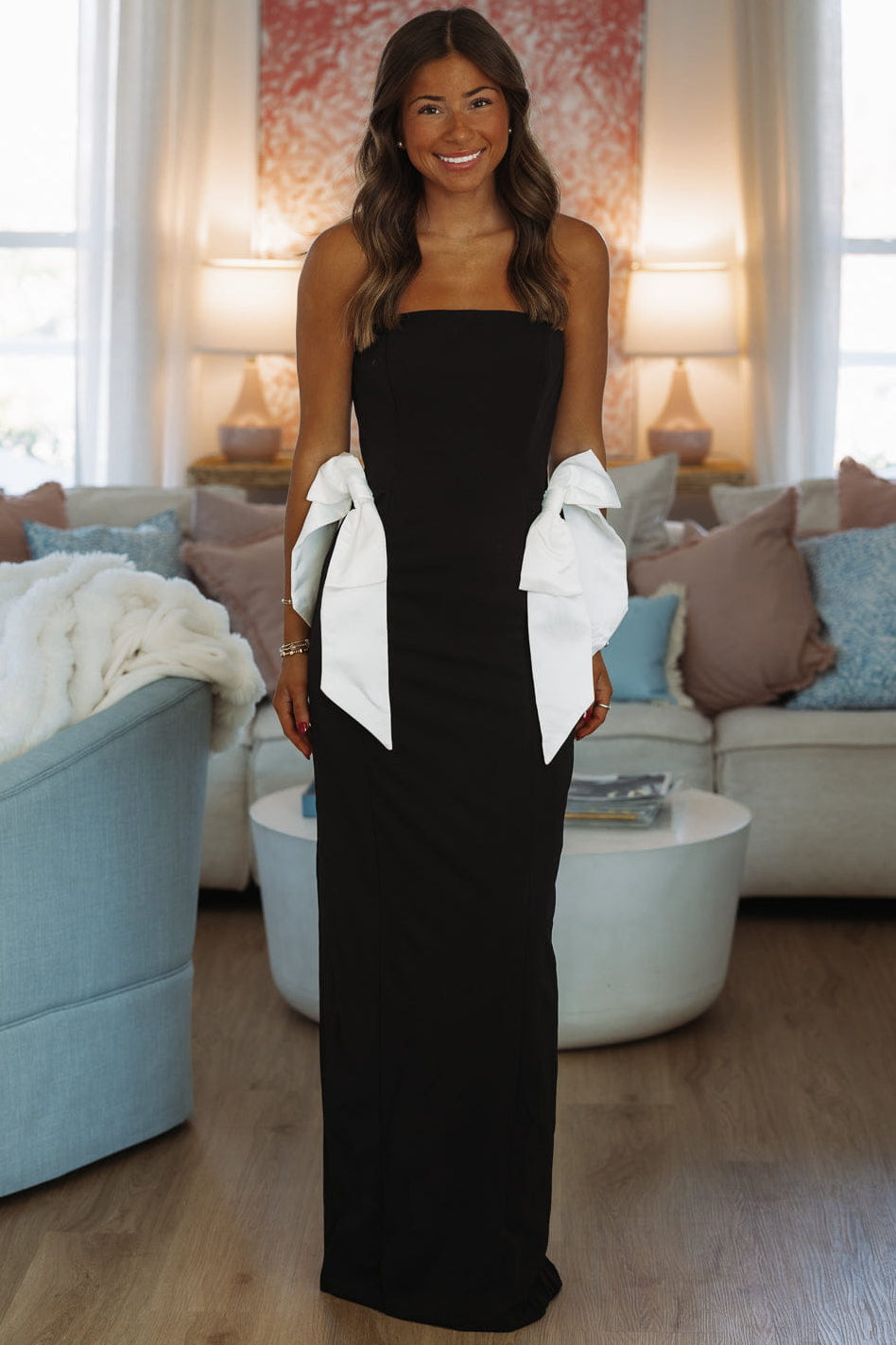 Hazel & Olive LD11780 Classic With A Twist Maxi Dress -Black and White