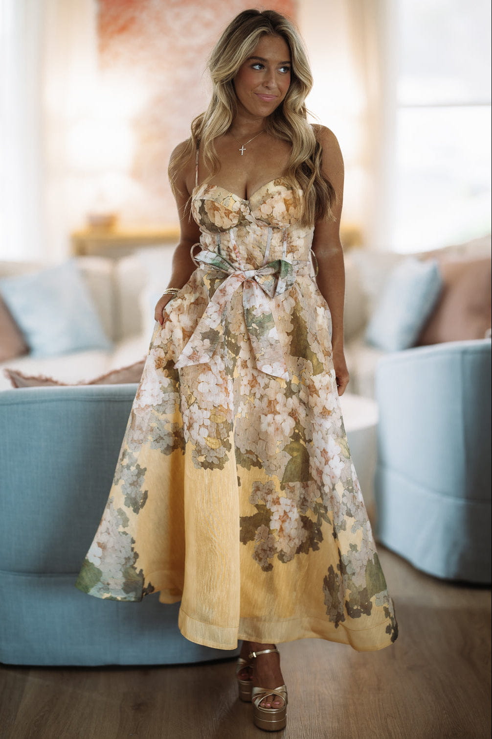 Hazel & Olive LD12053 Just a Feeling Midi Dress - Yellow, Orange and Green