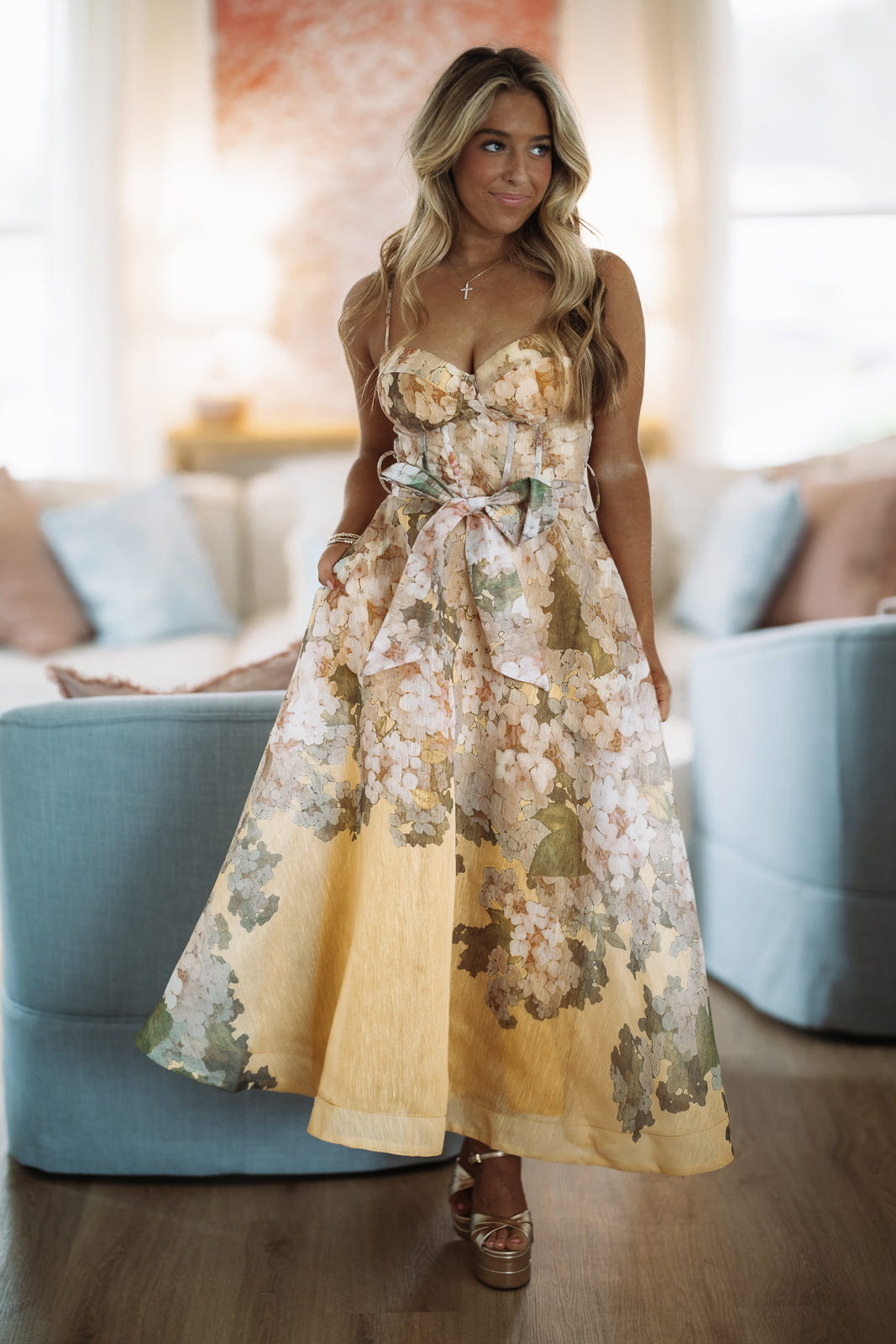 Hazel & Olive LD12053 Just a Feeling Midi Dress - Yellow, Orange and Green