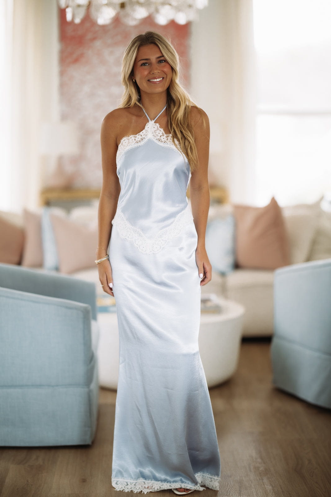 Hazel & Olive LD12253 Charmed Contours Maxi Dress - Dusty Blue