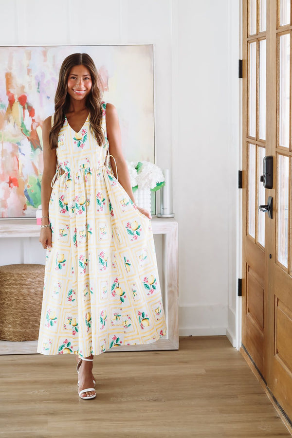 Lemon Shine Maxi Dress - Yellow and White-HAZEL & OLIVE MS1536D/SC-XSmall-