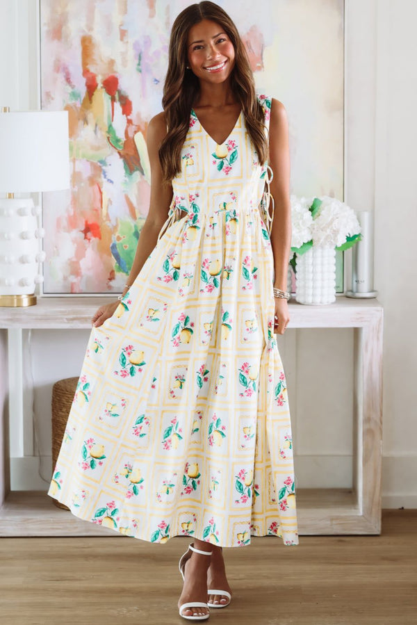 Lemon Shine Maxi Dress - Yellow and White-HAZEL & OLIVE MS1536D/SC-XSmall-