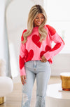 HAZEL & OLIVE Let Love Begin Heart Sweater - Pink and Red