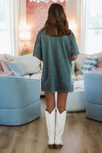 Let're Buck Graphic T-shirt Dress or Tee - Mineral Wash Gray-Hazel & Olive-Large-