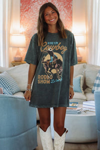 Let're Buck Graphic T-shirt Dress or Tee - Mineral Wash Gray-Hazel & Olive-Large-