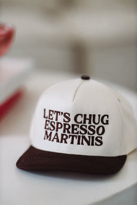 Let's Chug Espresso Martinis Two Toned Snapback Hat - Beige and Brown-HAZEL & OLIVE-