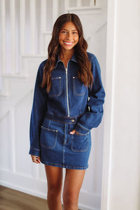 Let's Go Out Tonight Denim Jacket - Dark Wash-HAZEL & OLIVE-Small-