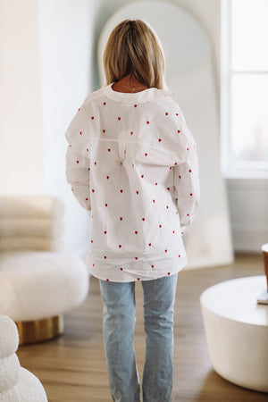 HAZEL & OLIVE Lil Hearts Button Down Shirt - White and Red
