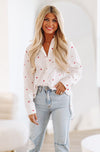 HAZEL & OLIVE Lil Hearts Button Down Shirt - White and Red