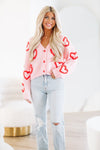 HAZEL & OLIVE Lots of Love Heart Cardigan - Pink and Red