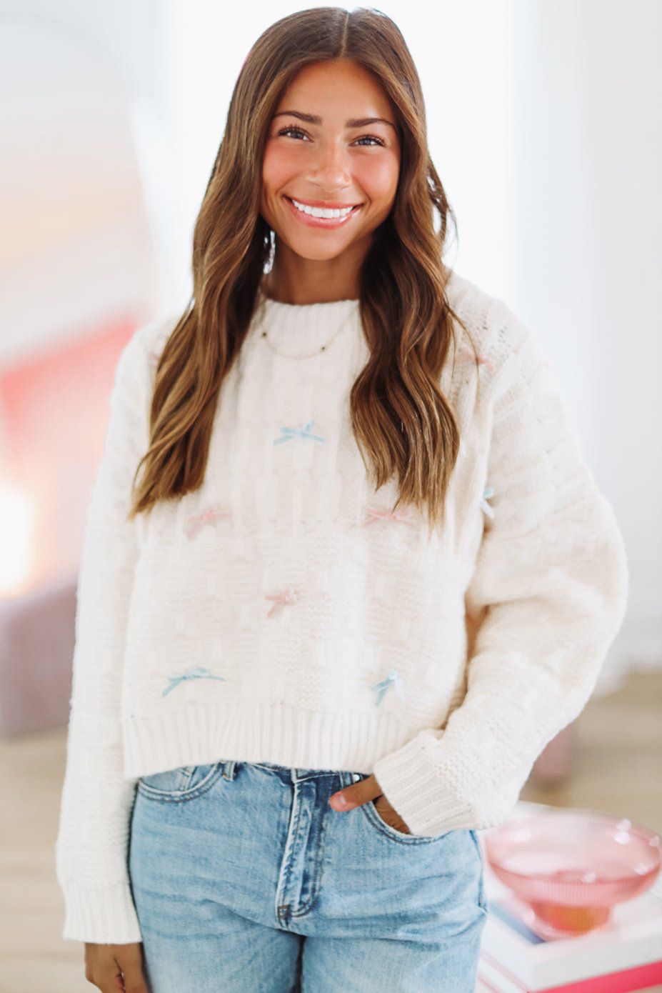 Love Affair Bow Sweater - Cream-HAZEL & OLIVE-Small-