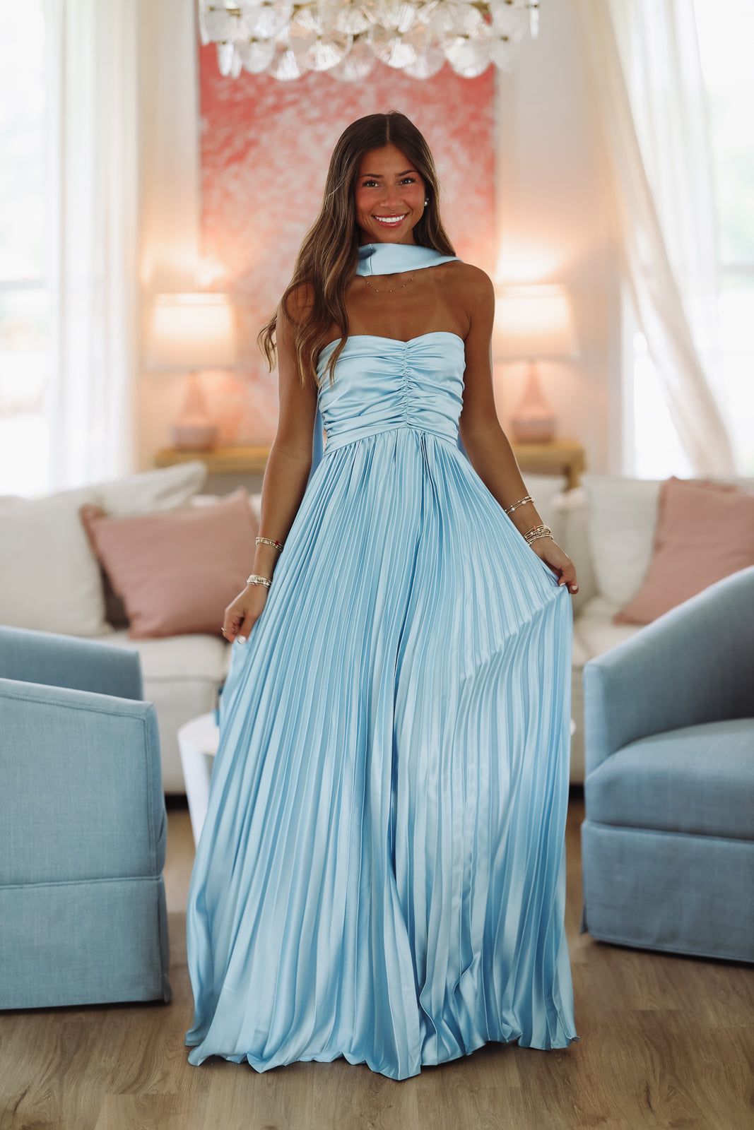 blue pleated maxi dress Love Like This Maxi Dress - Light Blue