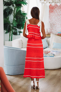 Loving Myself Crochet Knit Midi Skirt - Red and Cream-HAZEL & OLIVE-Small-