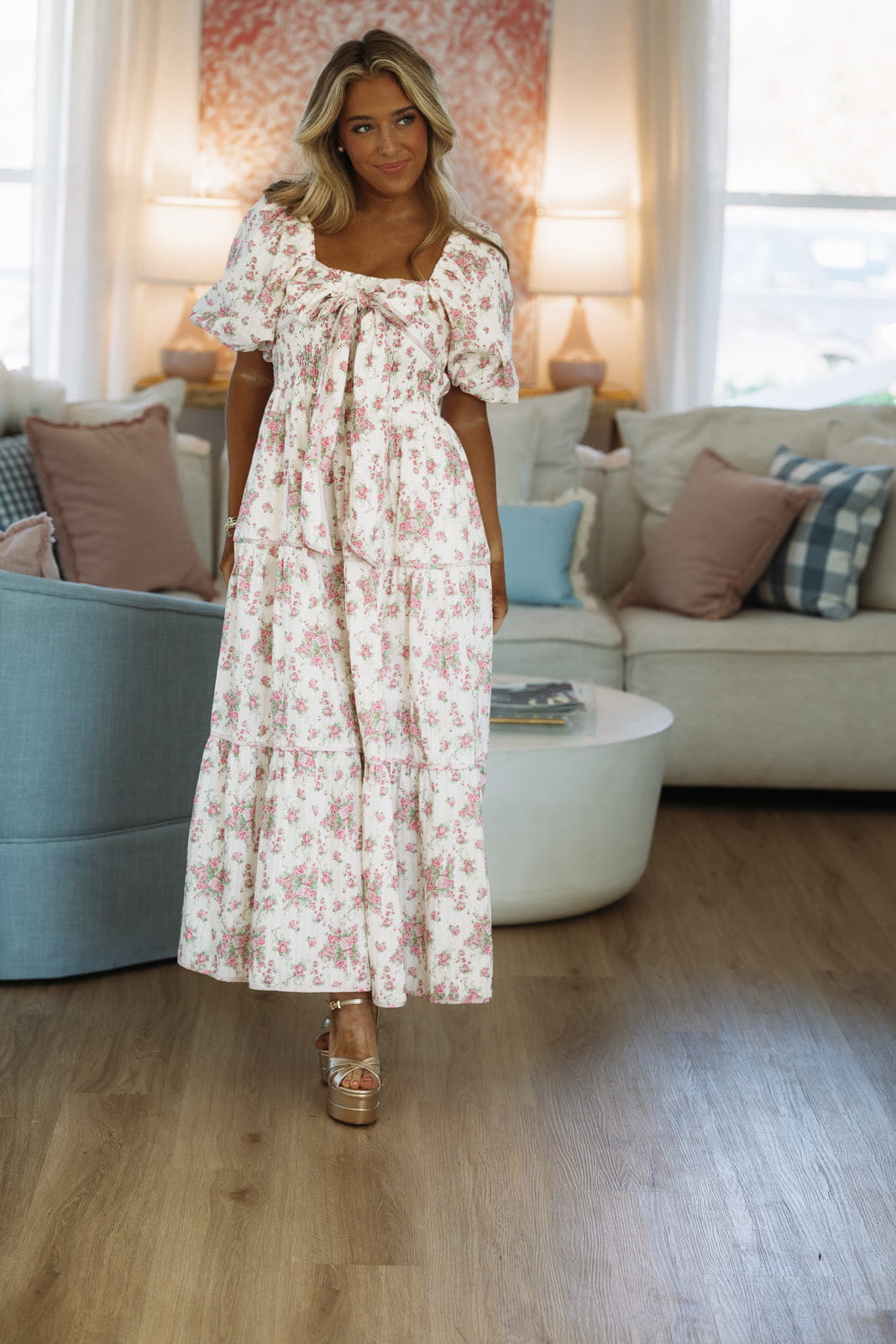 Hazel & Olive Magnolia Lane Maxi Dress - White and Pink