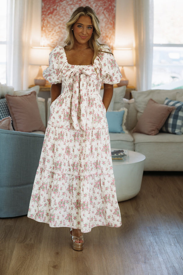 Hazel & Olive Magnolia Lane Maxi Dress - White and Pink