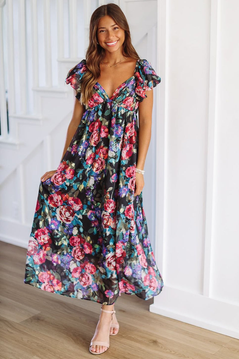 puff sleeve floral dress midi Anne Klein A-Line Morden Midi Dress
