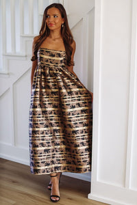 Make it Right Metallic Midi Dress - Black and Taupe-HAZEL & OLIVE-Small-