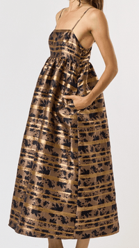 Make it Right Metallic Midi Dress - Black and Taupe-HAZEL & OLIVE-Small-