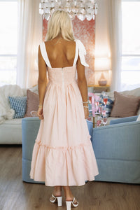 HAZEL & OLIVE MD3362AJ Beneath the Beach House Lights Midi Dress - Pink and White