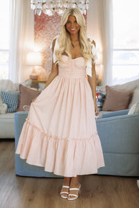 HAZEL & OLIVE MD3362AJ Beneath the Beach House Lights Midi Dress - Pink and White