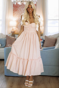 HAZEL & OLIVE MD3362AJ Beneath the Beach House Lights Midi Dress - Pink and White