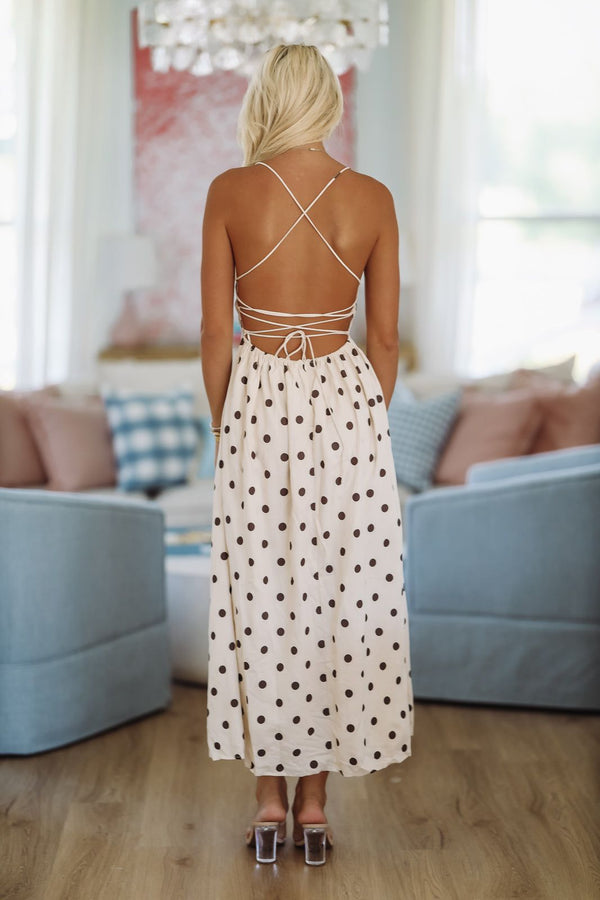 Linen and Dots Maxi Dress - Taupe and Black-HAZEL & OLIVE MD4930-Small-