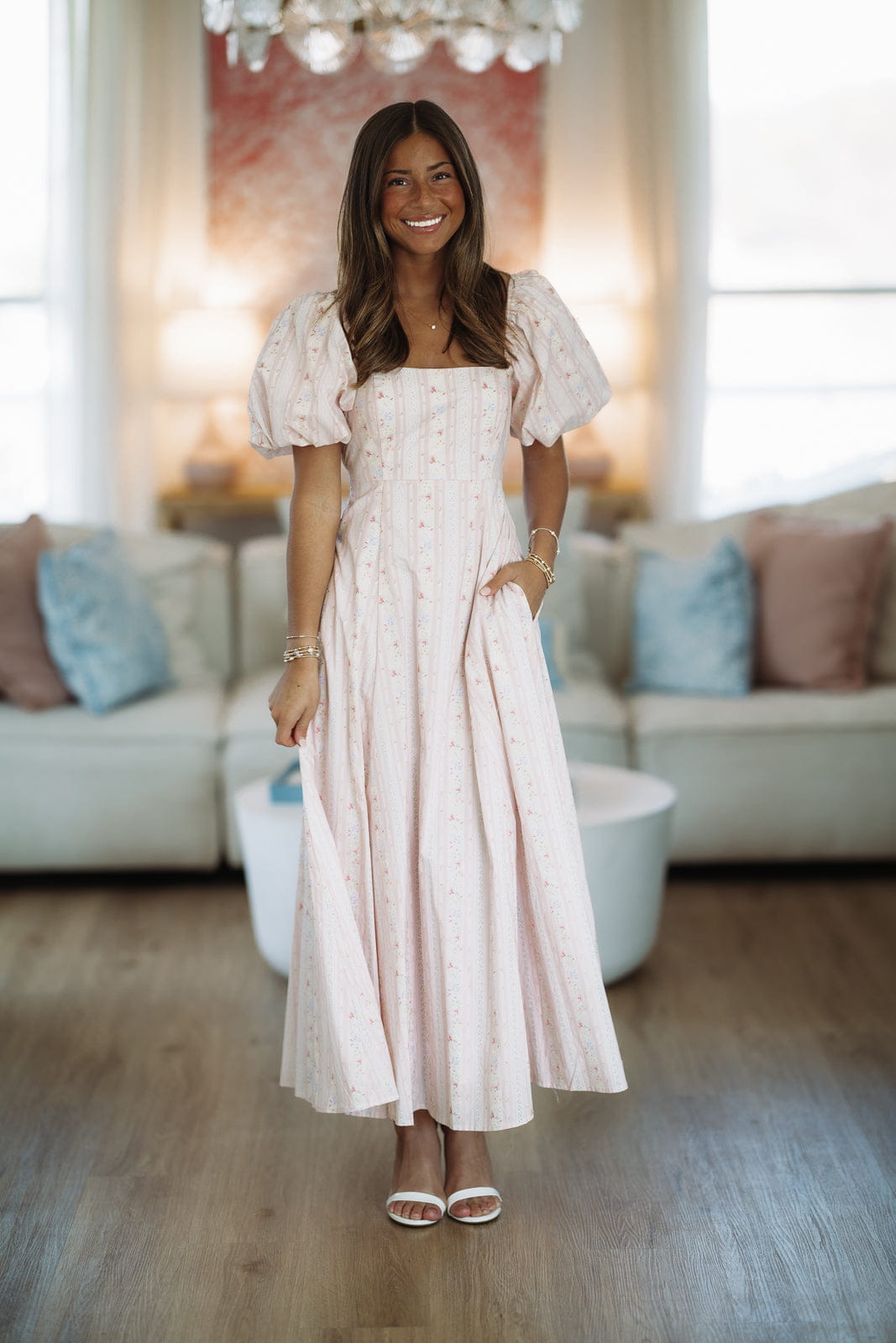 HAZEL & OLIVE MD5428B Peach of a Day Midi Dress - Pink