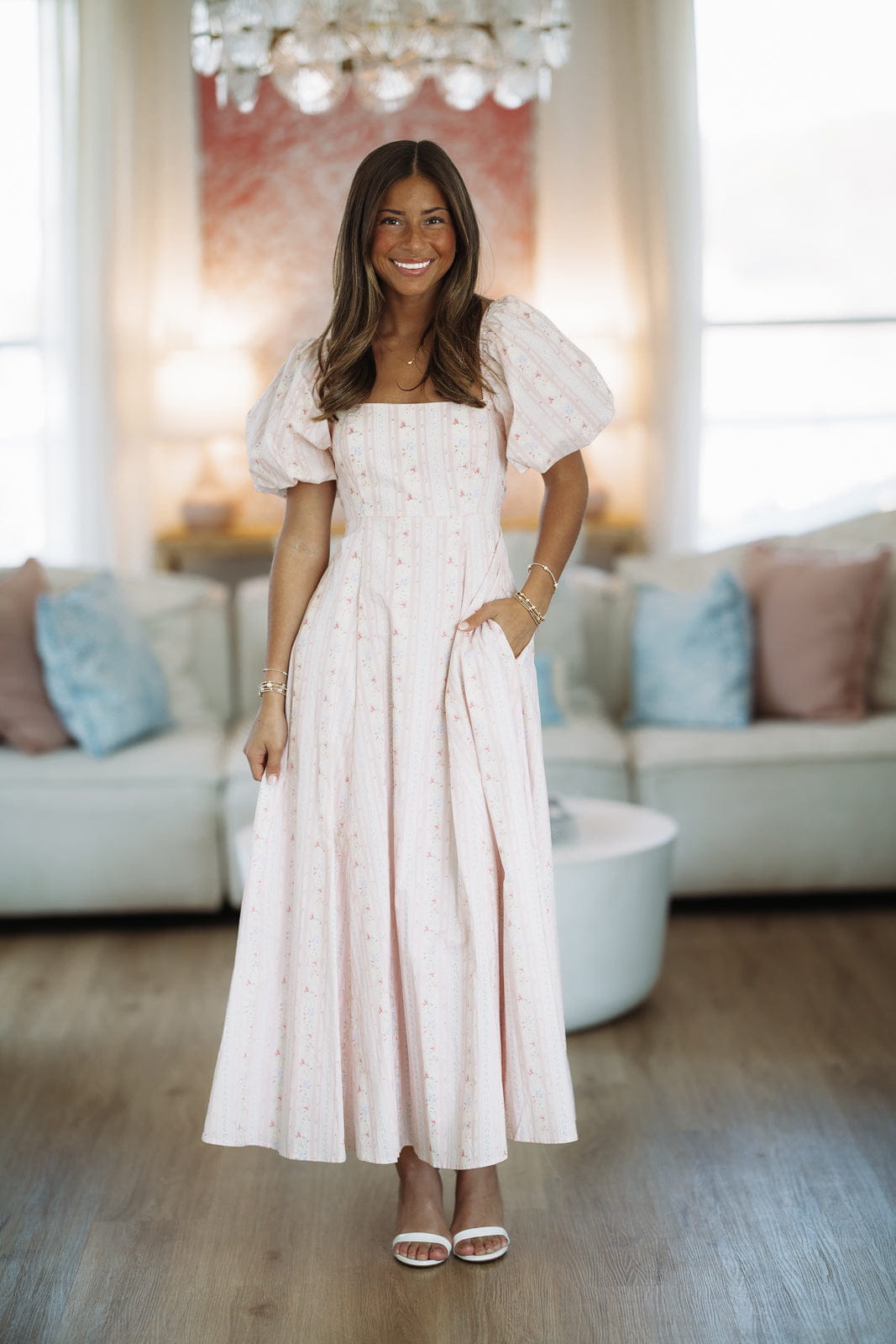 HAZEL & OLIVE MD5428B Peach of a Day Midi Dress - Pink