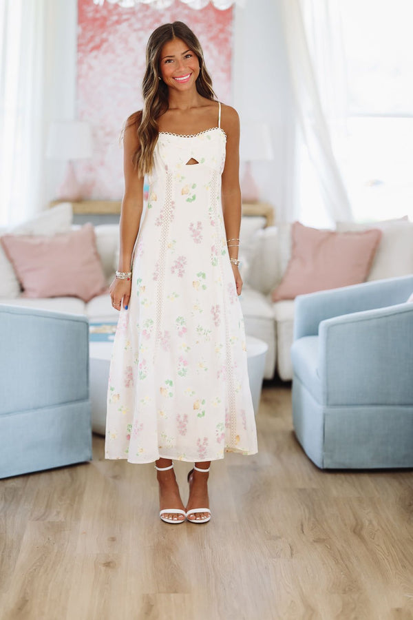 Tidepool Bloom Midi Dress - Cream, Yellow and Green-HAZEL & OLIVE MD5781-Small-